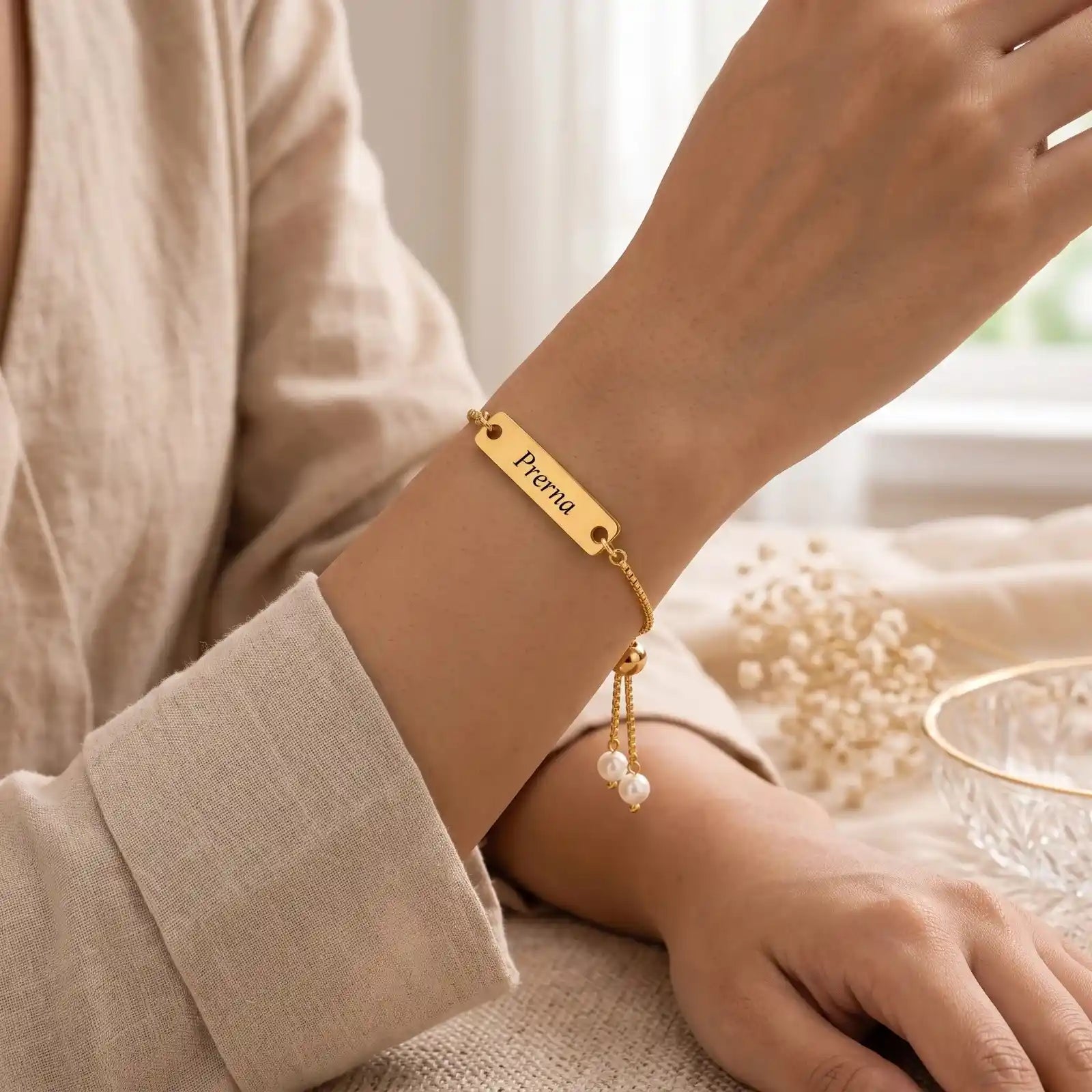 Gold Engraved Name Bracelet For Women | Customized Jewelry Gift
