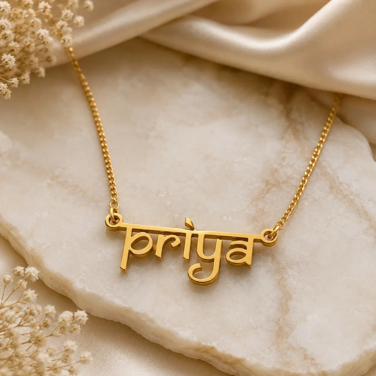 Gold Devanagari Name Necklace with Custom Hindi Script