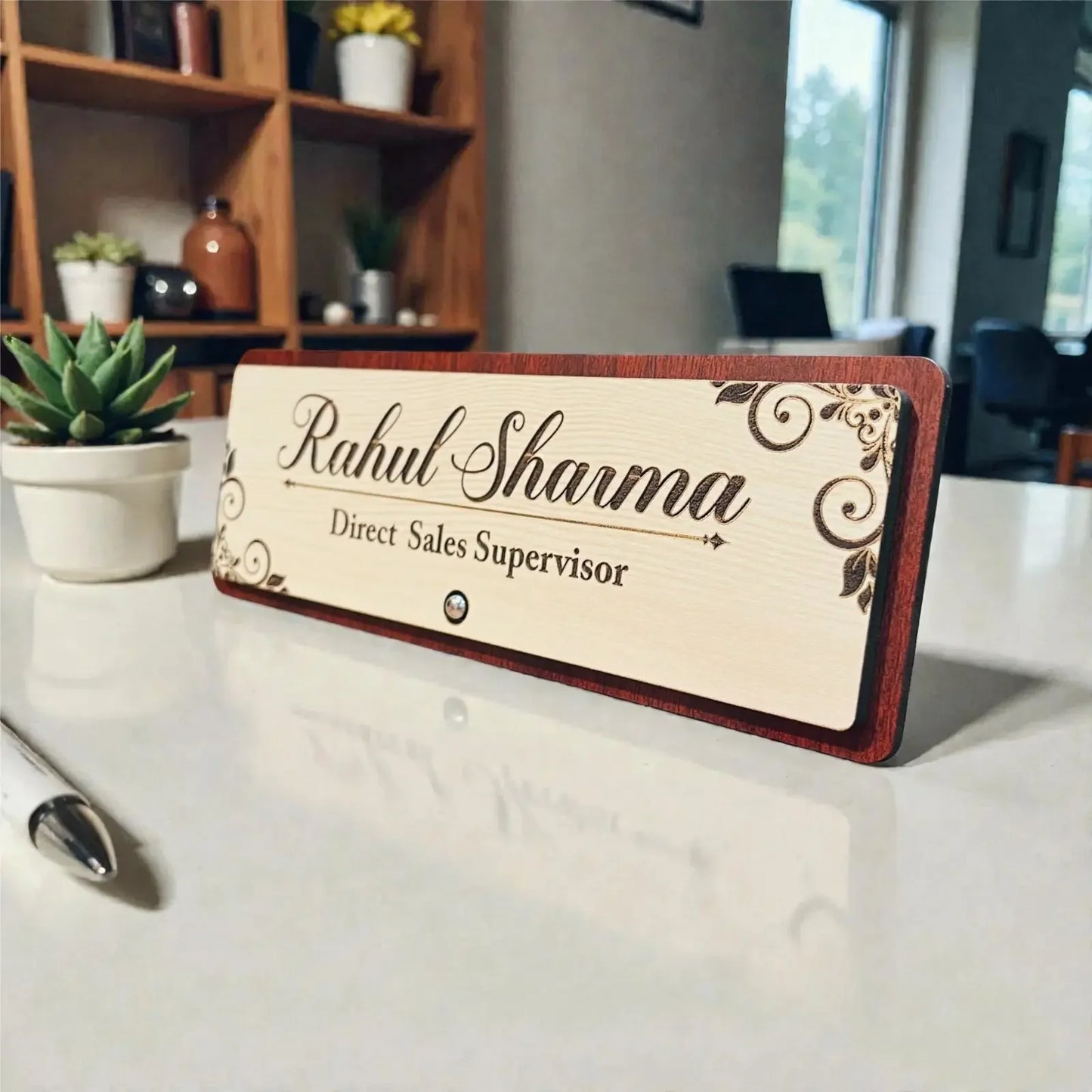 engraved wooden name plate for office desk