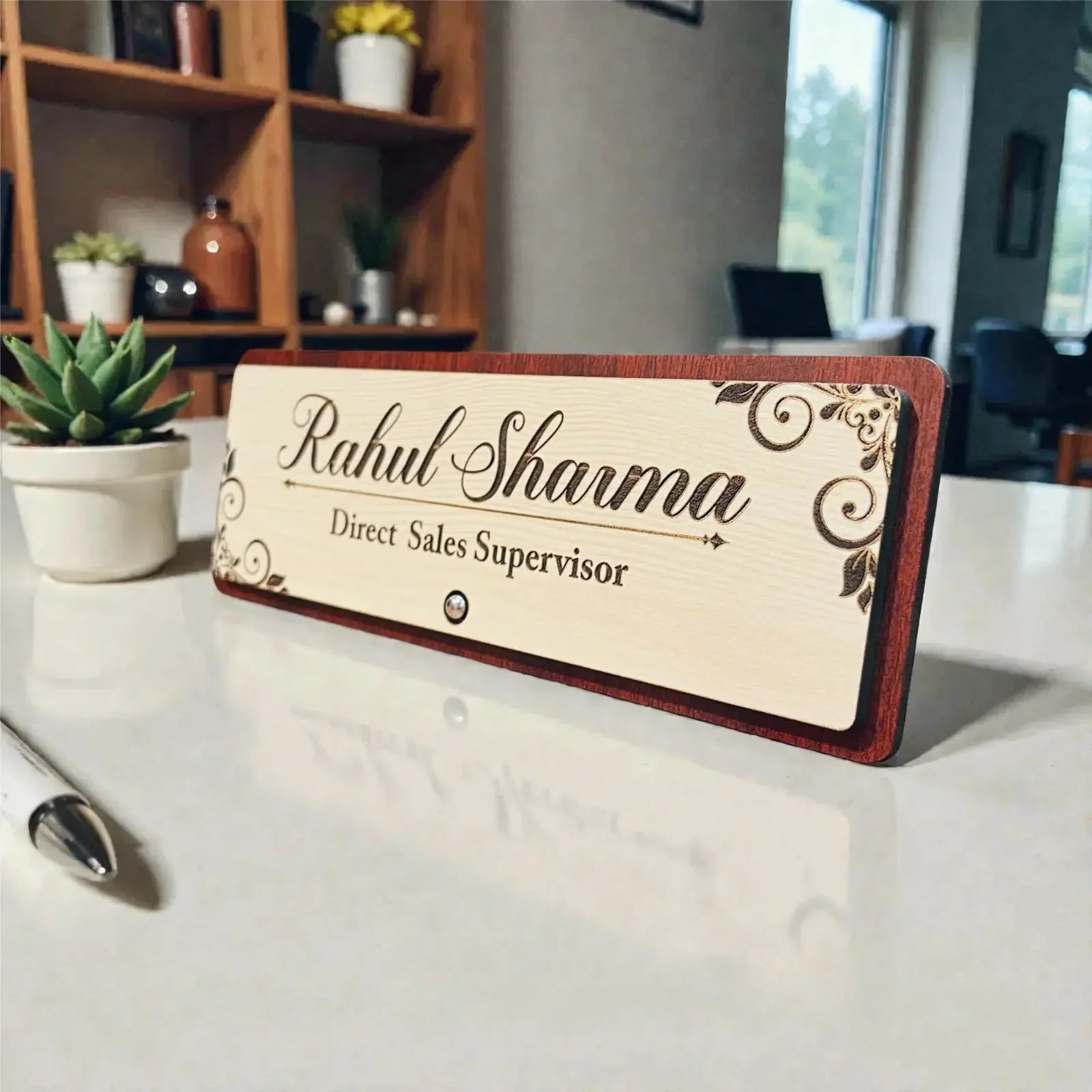 engraved wooden name plate for office desk