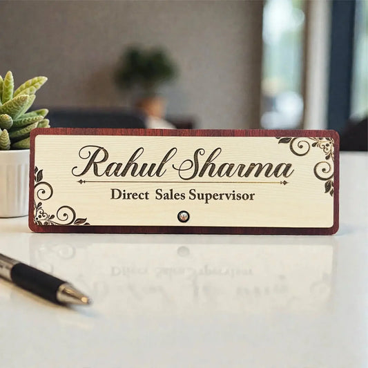 personalized wooden desk name plate with designation