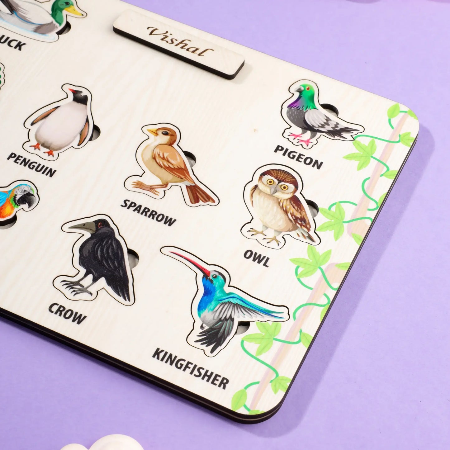 Personalized Wooden Bird Puzzle Game Board for Kids – 10 Bird Shapes Learning Toy - Precious Art Gifts