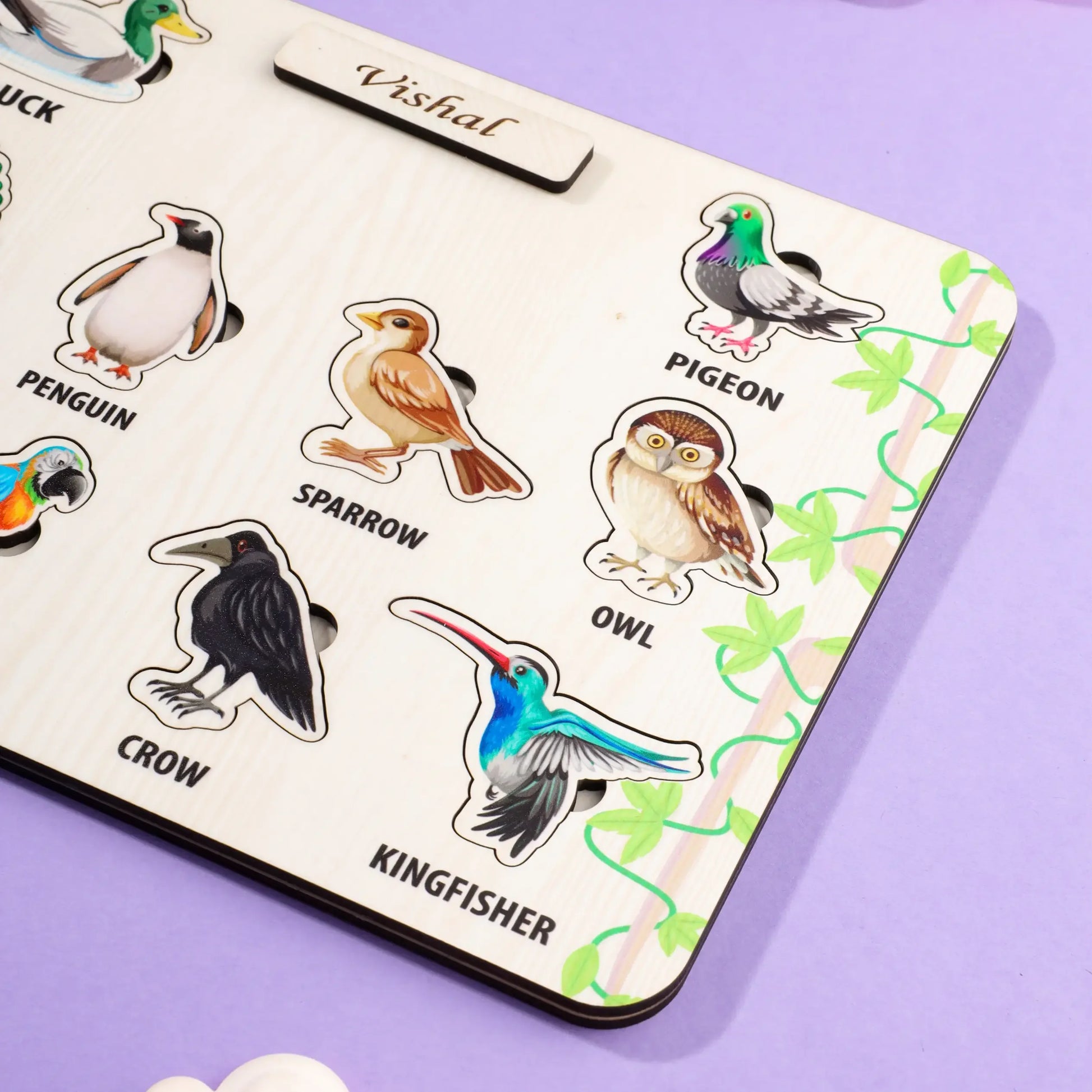 Personalized Wooden Bird Puzzle Game Board for Kids – 10 Bird Shapes Learning Toy - Precious Art Gifts