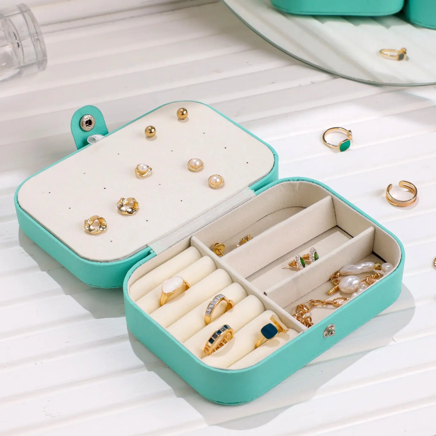Customized Green Travel Jewellery Organizer Box for Women 4*6 inch - Precious Art Gifts