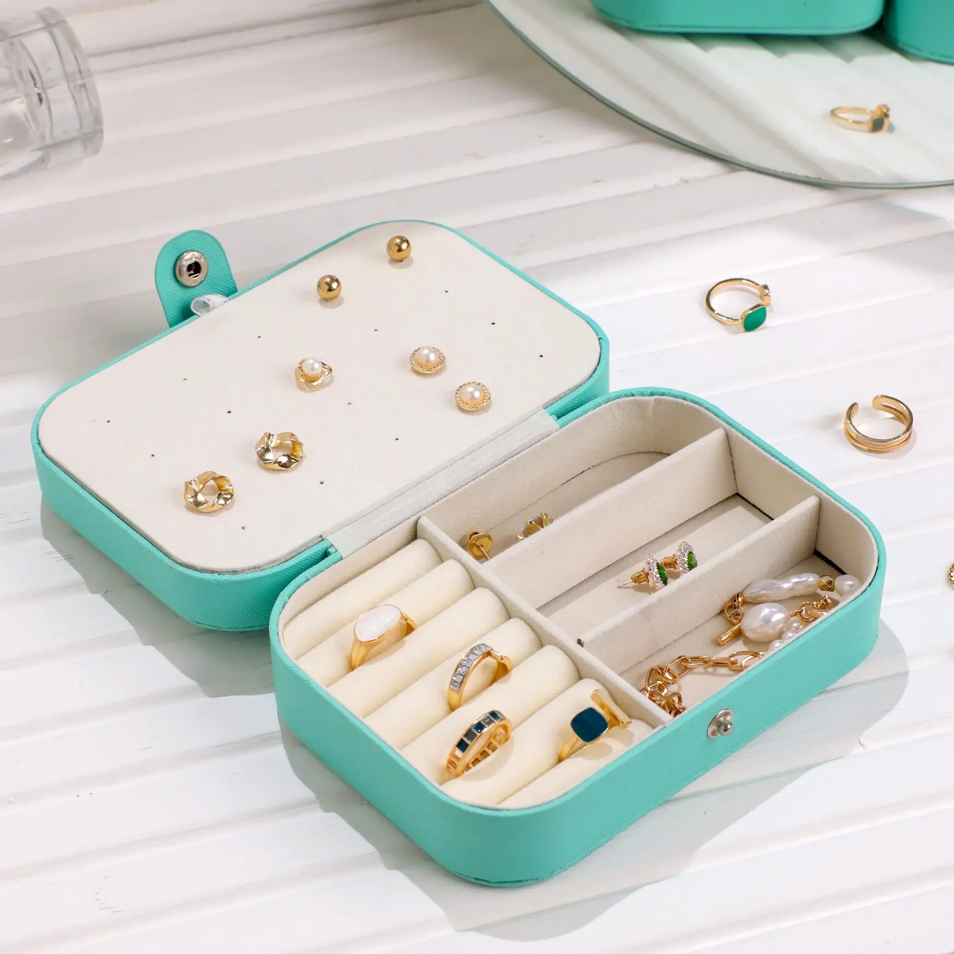 Customized Green Travel Jewellery Organizer Box for Women 4*6 inch - Precious Art Gifts