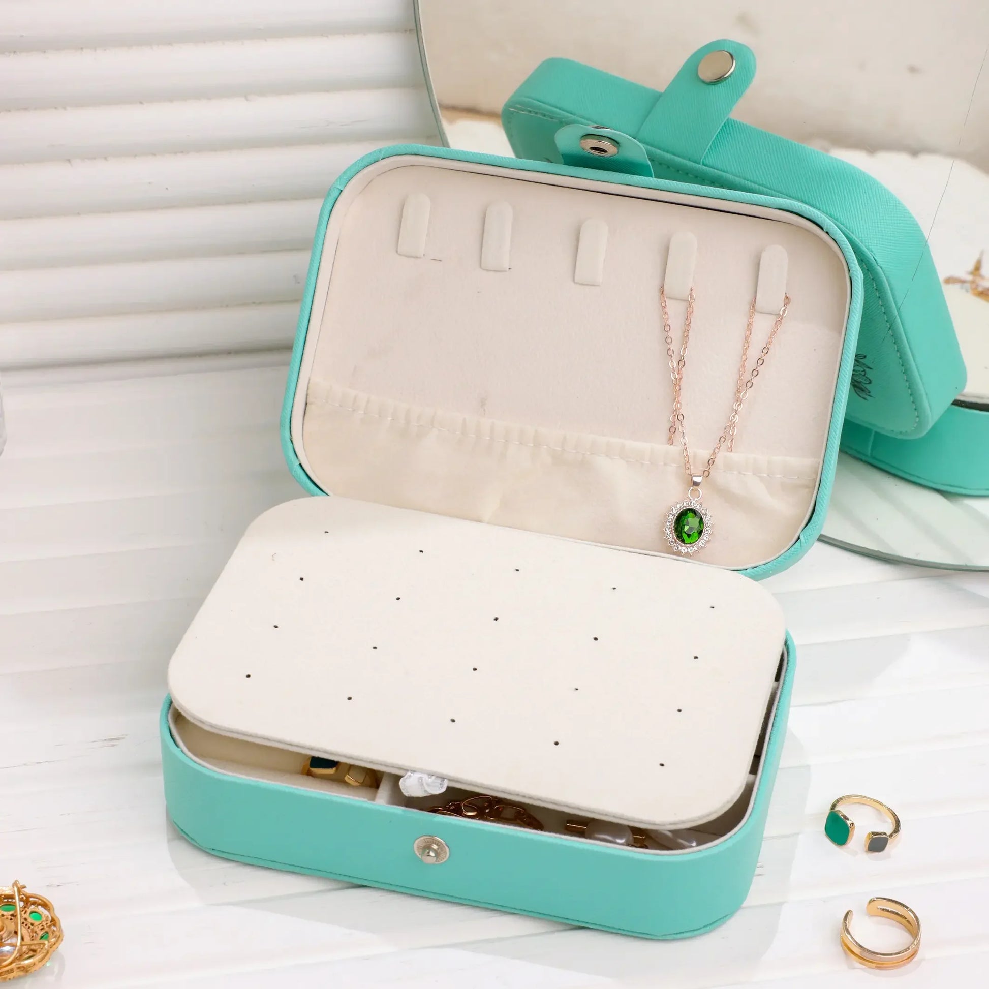 Customized Green Travel Jewellery Organizer Box for Women 4*6 inch - Precious Art Gifts