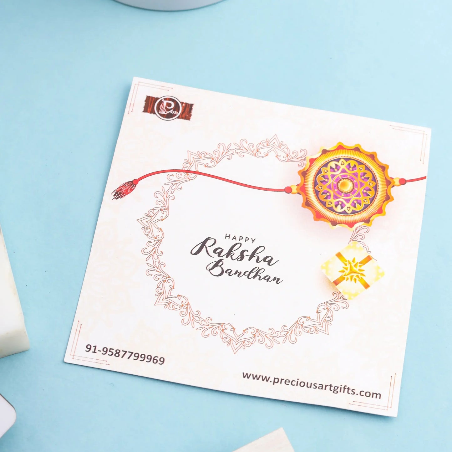Rakhi Gift Combo for Brother – Mug, Keychain, Rakhi & Wooden Cutout - Precious Art Gifts
