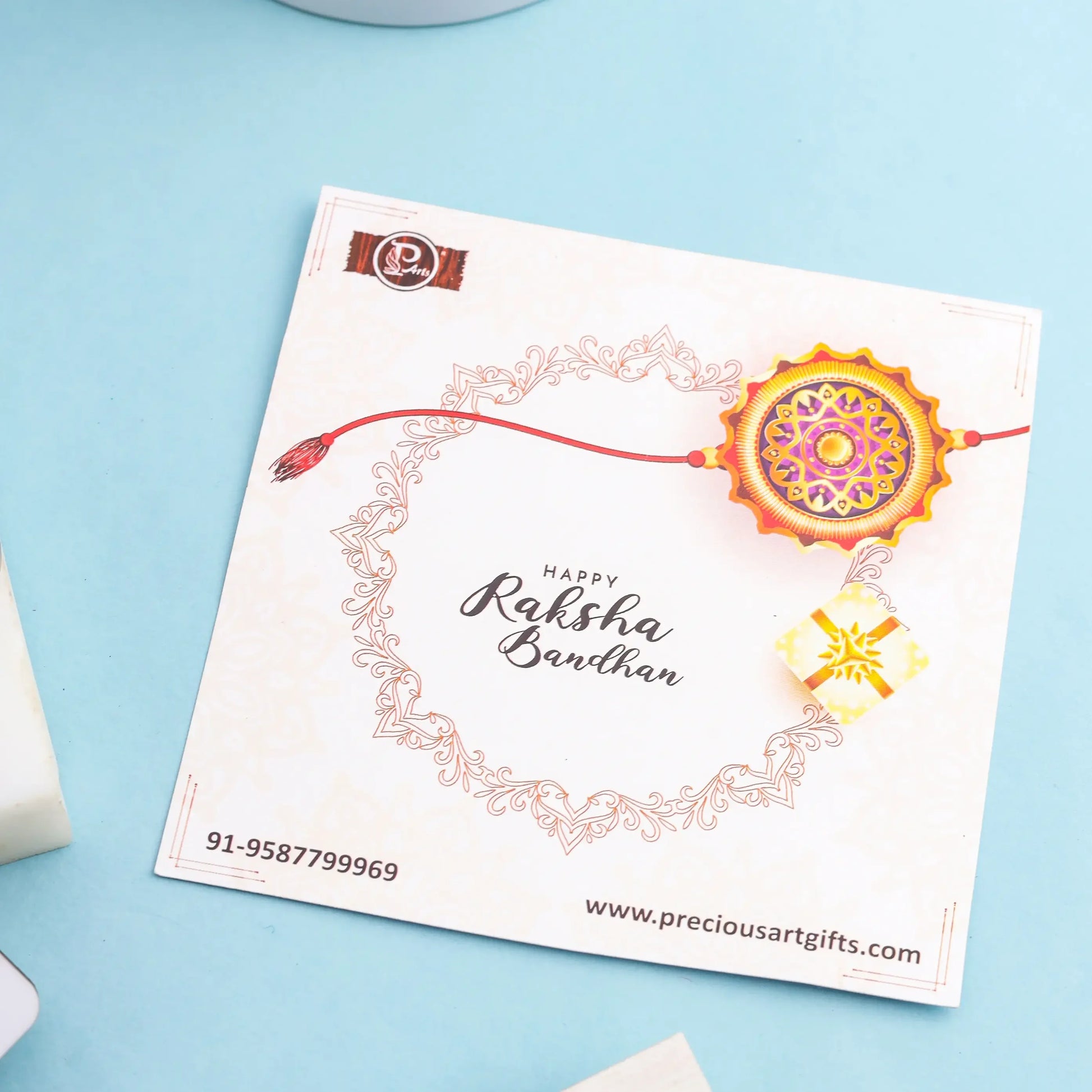 Rakhi Gift Combo for Brother – Mug, Keychain, Rakhi & Wooden Cutout - Precious Art Gifts