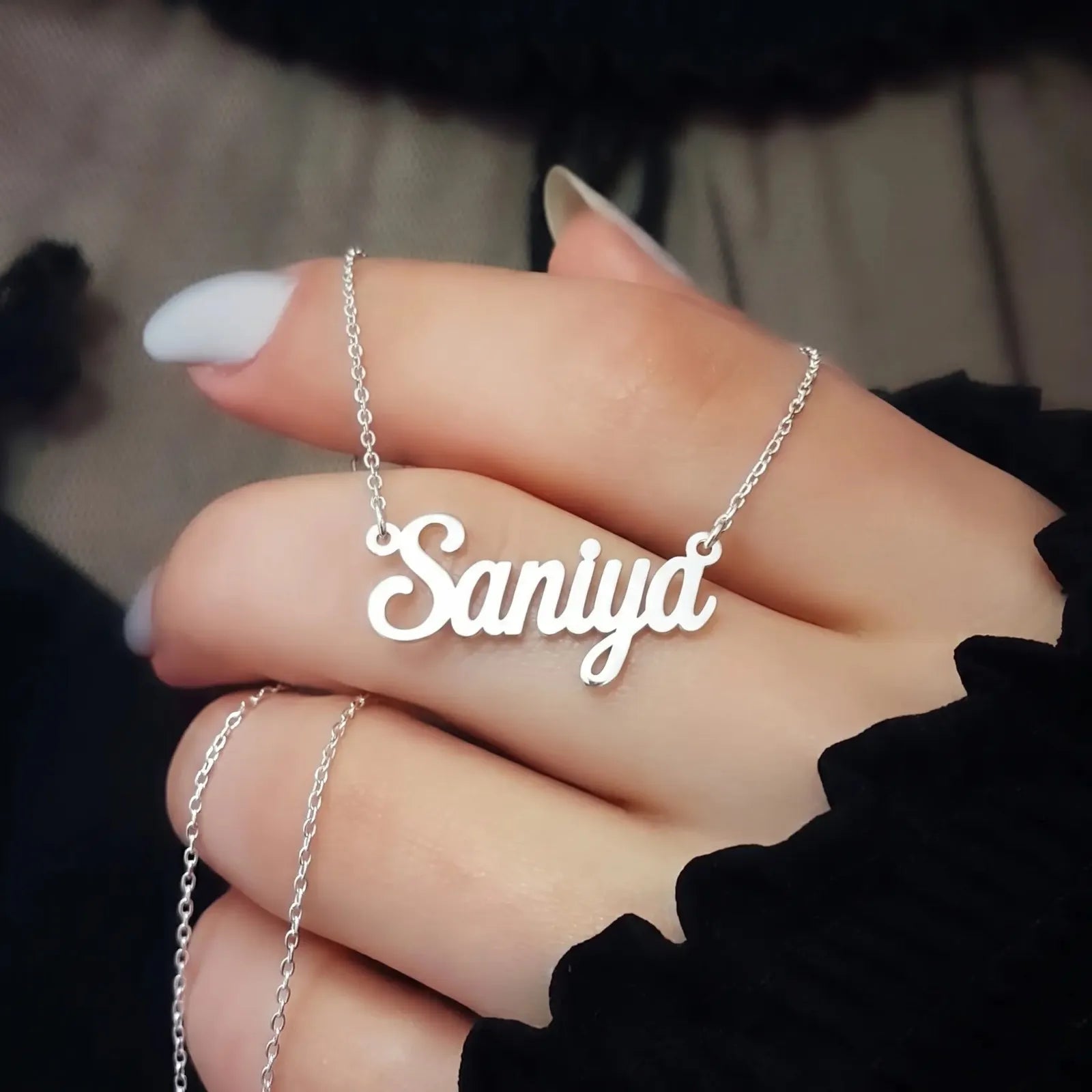 Custom silver name pendant necklace for women