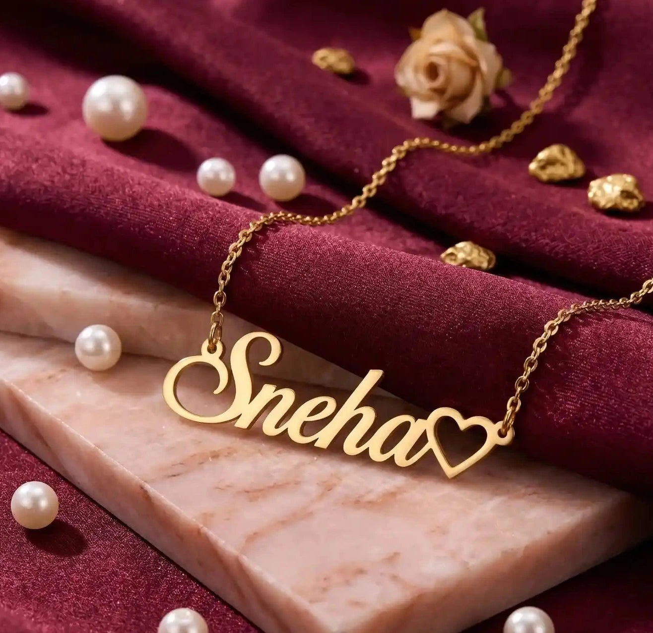 Personalized Heart Name Necklace in Premium Gold Plated Brass Finish