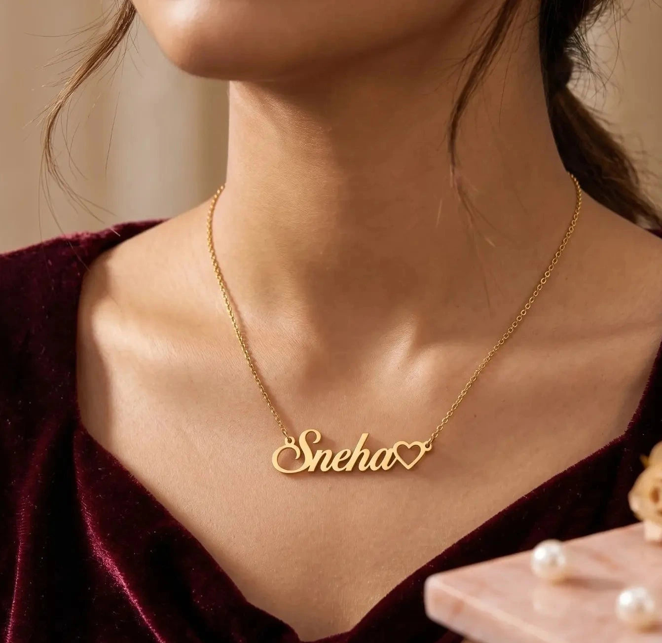 Heart Name Necklace with Custom Gold Plated Name Pendant for Women