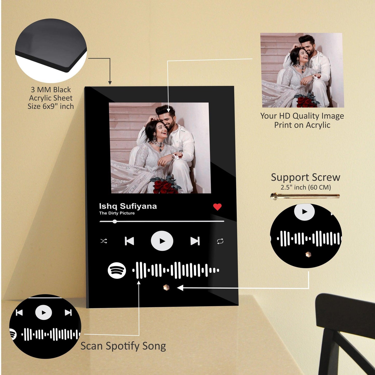 Personalized Black Spotify Acrylic Frame with Photo - Precious Art Gifts