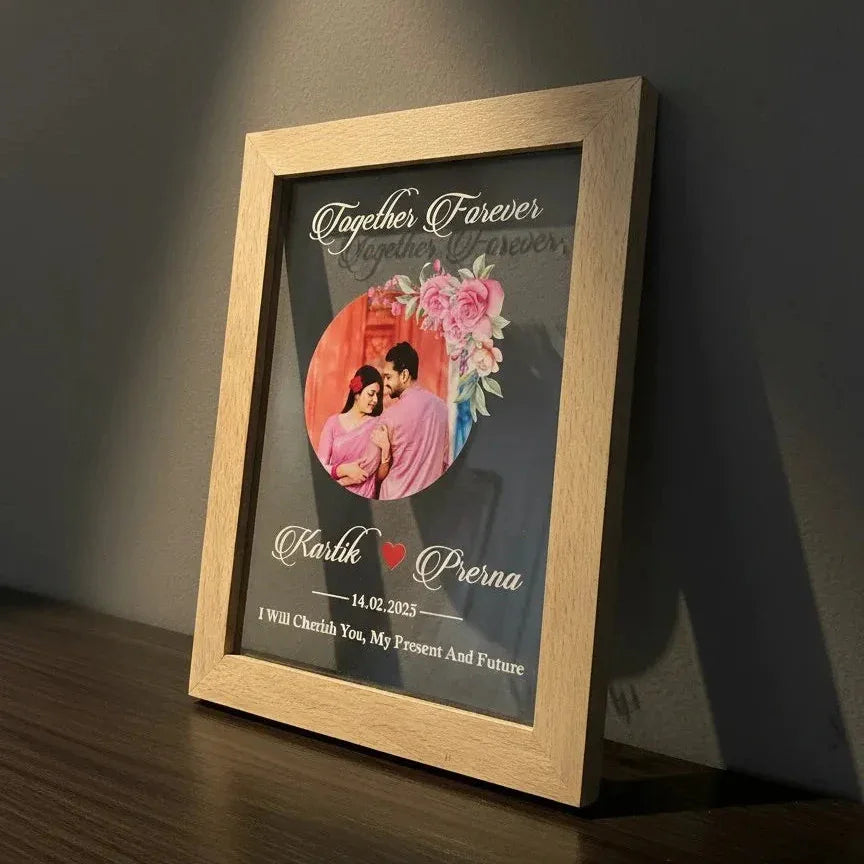 Personalized Together Forever wooden acrylic couple photo frame for gifting