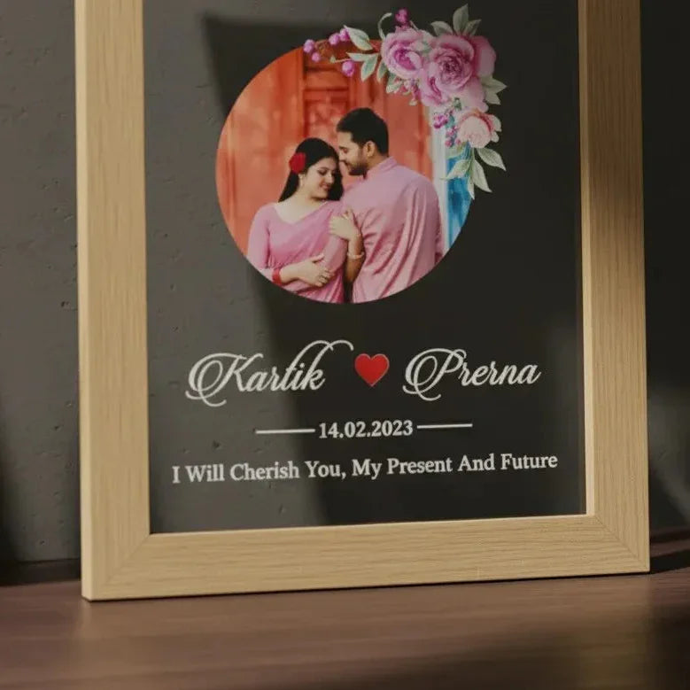Romantic personalized couple keepsake frame with names and picture