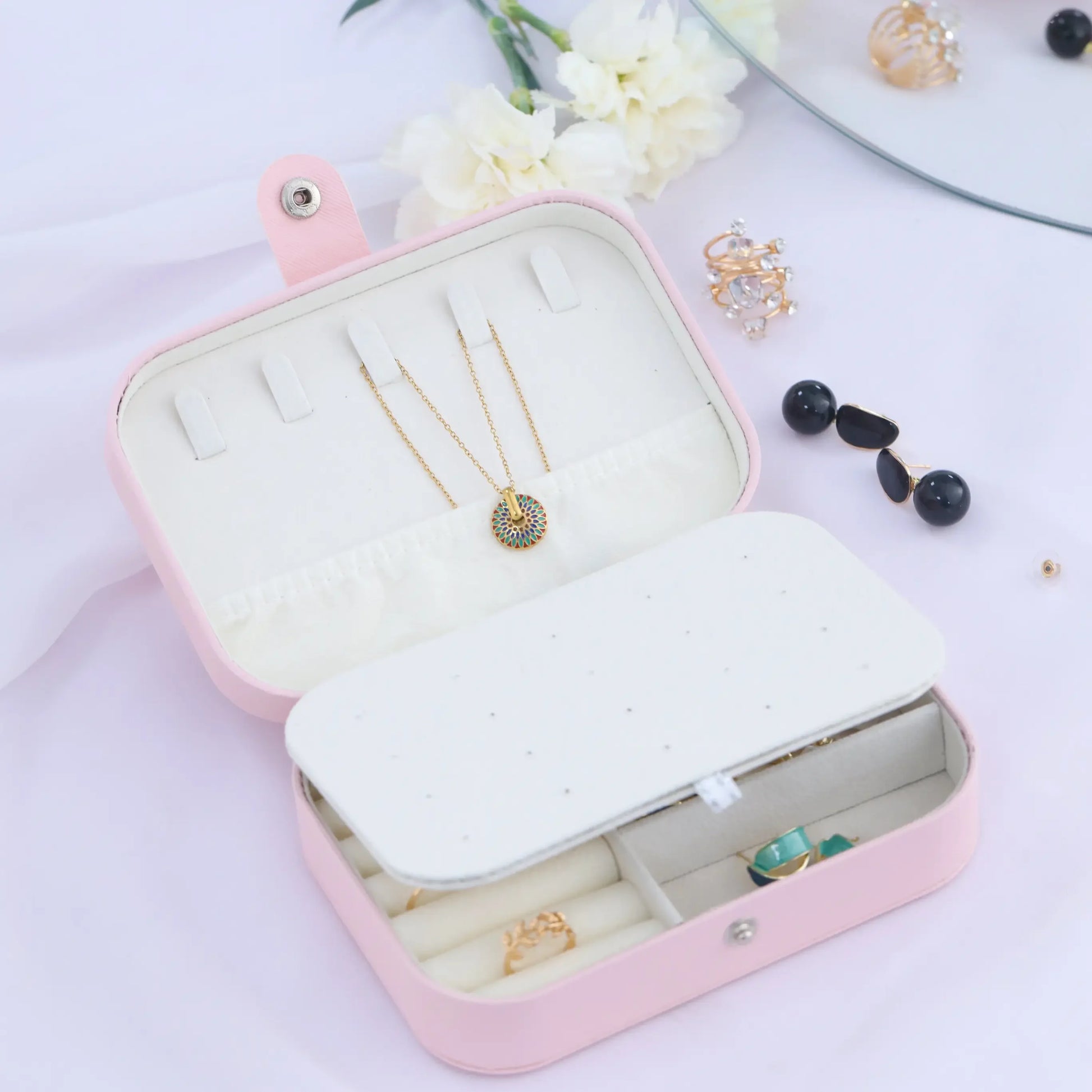 Travel-friendly jewelry organizer with engraved name 