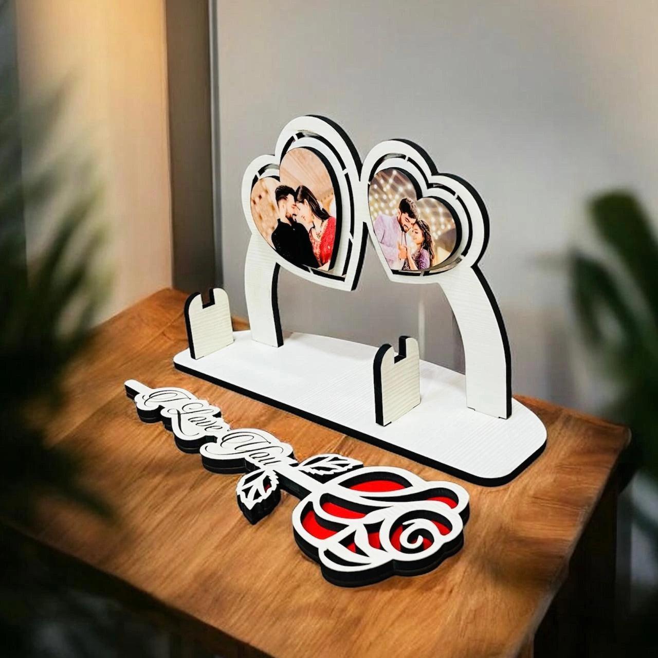 Romantic Heart-Shaped Desk Photo Frame with Rose - Precious Art Gifts