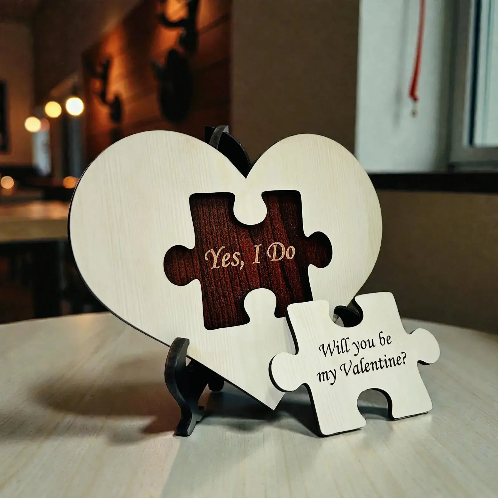 Wooden heart puzzle will you be my valentine gift