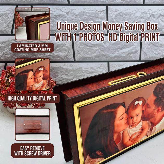 Personalized Wooden Money Box – ₹1 Lakh Savings Piggy Bank (8*12 inches) - Precious Art Gifts