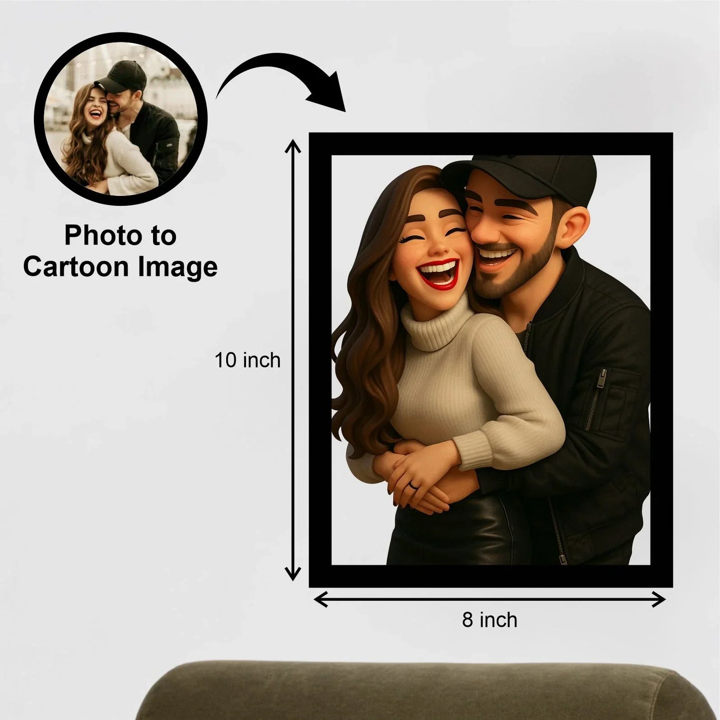 Personalized Cartoon Style 3D Photo Couple Wooden Frame - Precious Art Gifts