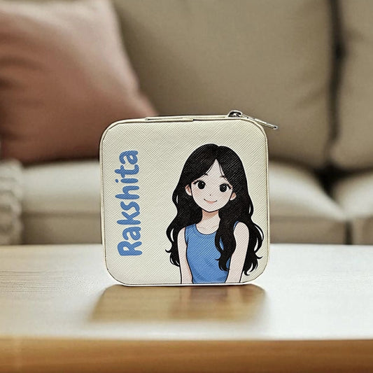 Personalized cartoon jewelry box with custom name on front