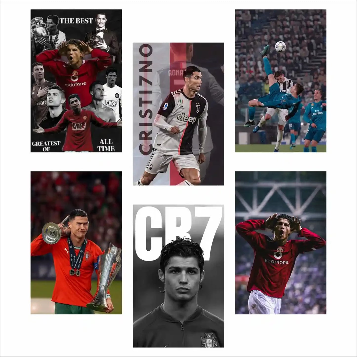 Cristiano Ronaldo Poster Set of 6 Collage of soccer player images with text and graphics