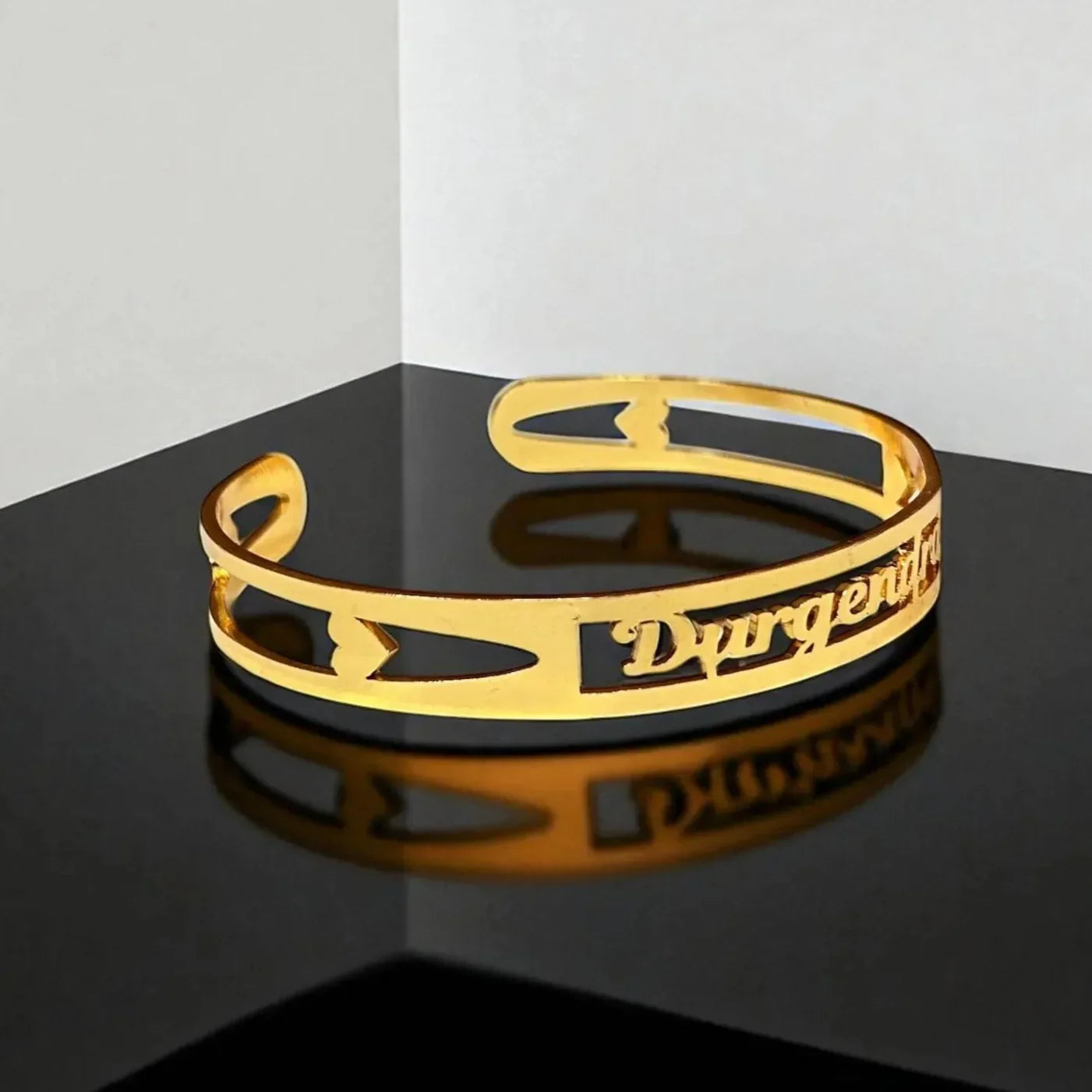 Personalized gold name cuff bracelet with custom engraved name