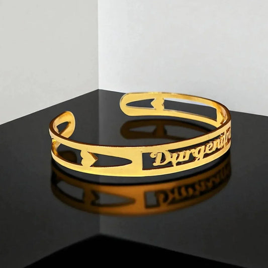 Personalized gold name cuff bracelet with custom engraved name
