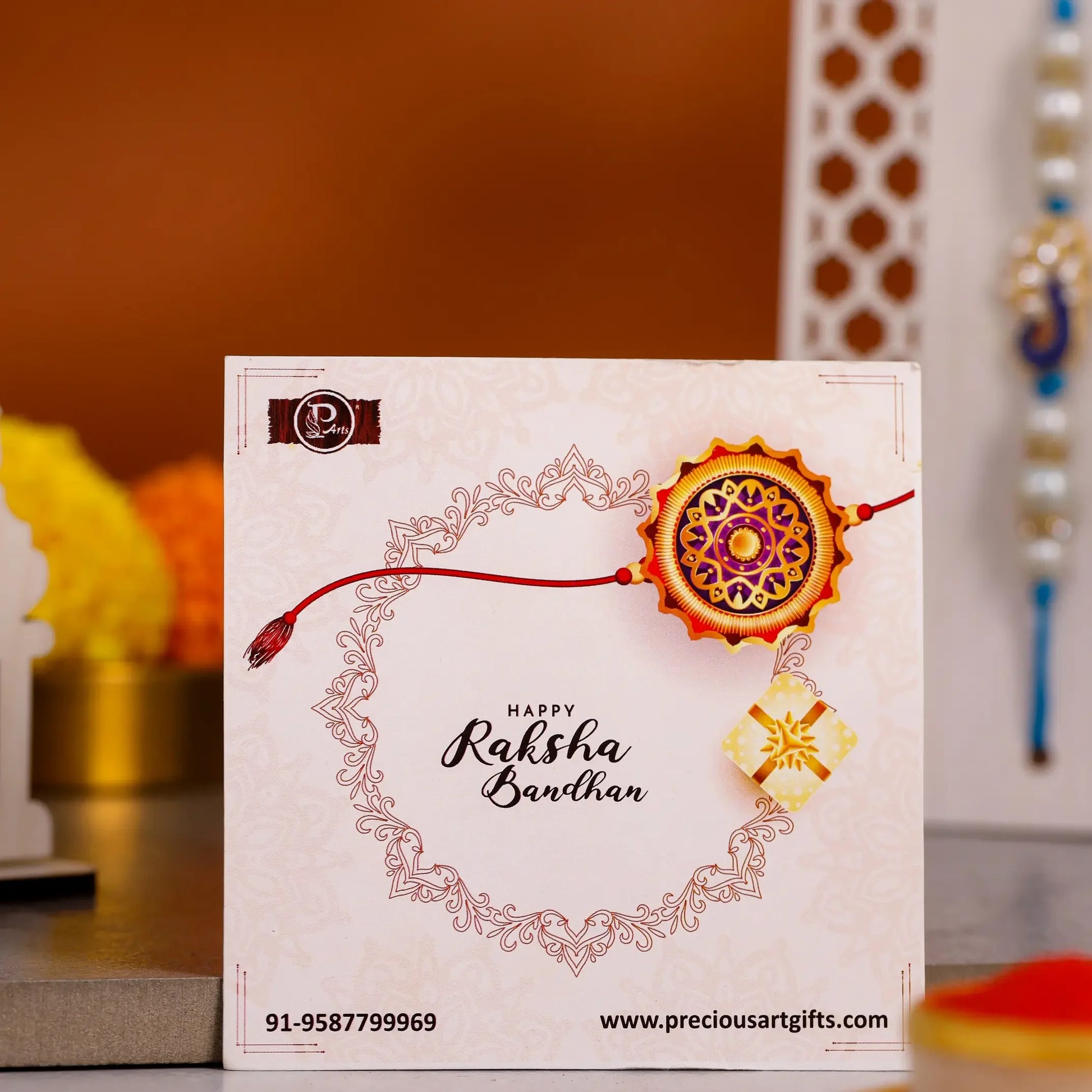 Designer Bhaiya Bhabhi Rakhi with Blue Thread