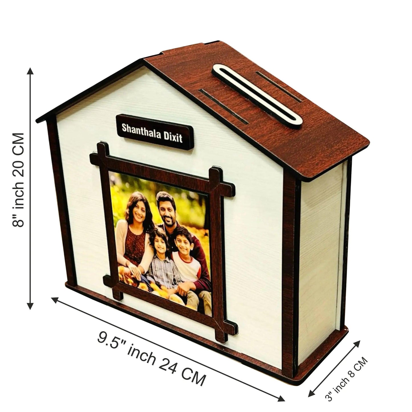 Hut-Shaped Wooden Photo Saving Box – Custom Name & Picture - Precious Art Gifts