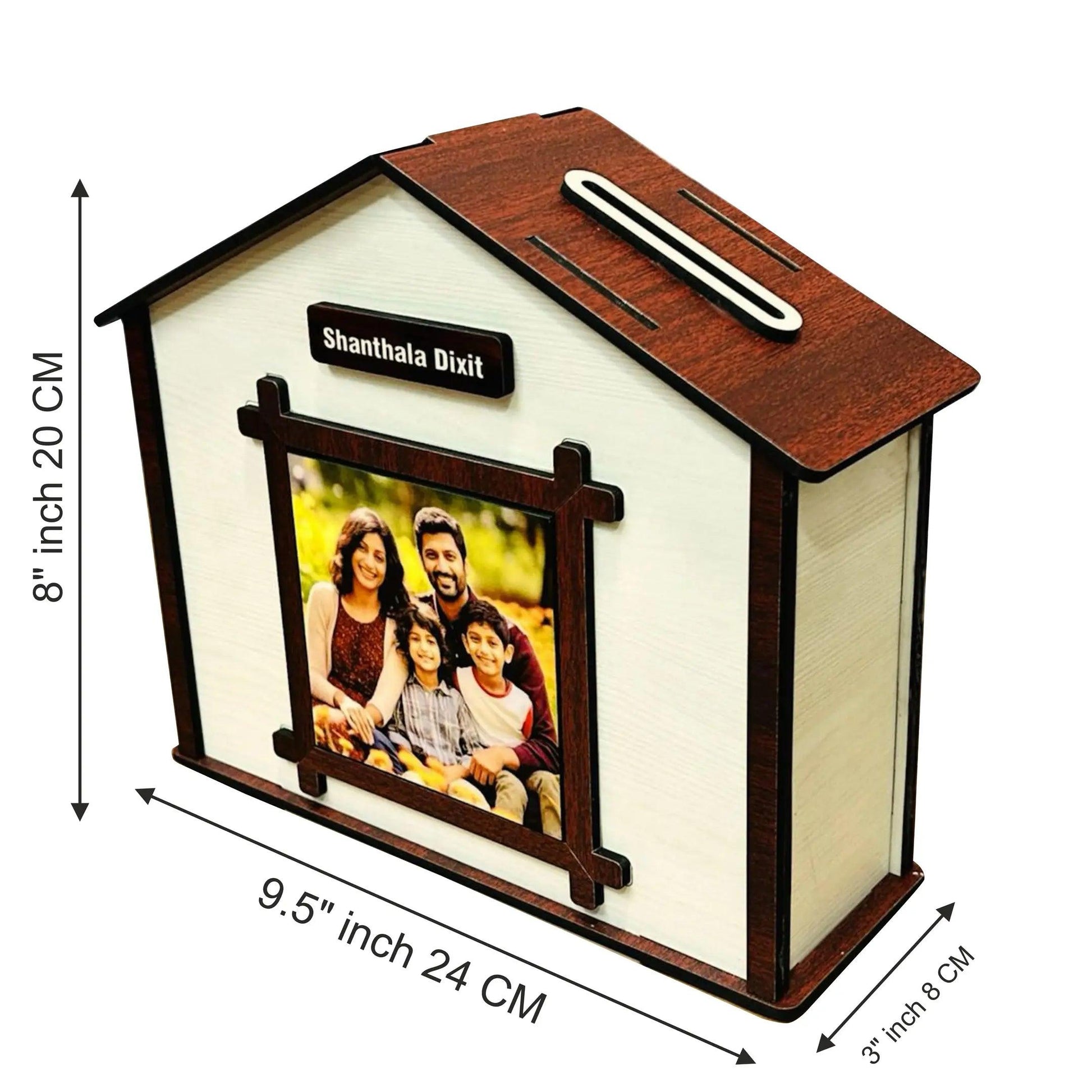 Hut-Shaped Wooden Photo Saving Box – Custom Name & Picture - Precious Art Gifts