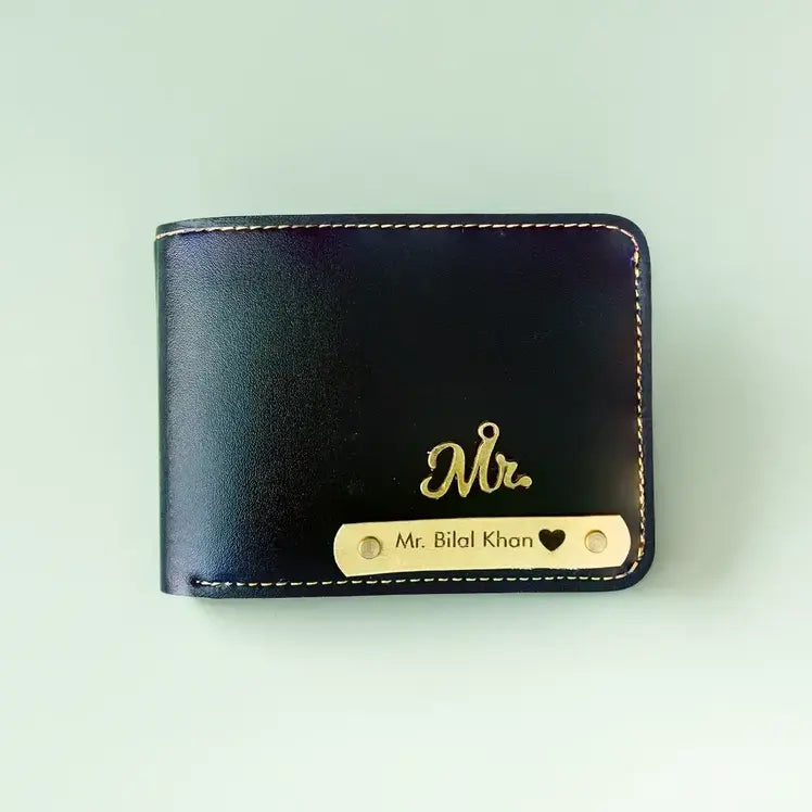 Personalised Black Leather Name Wallet For Men/Him