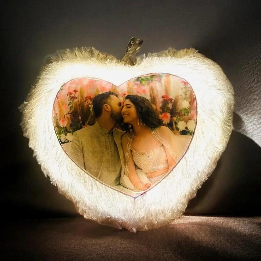 LED White Heart Cushion With Photo - Precious Art Gifts