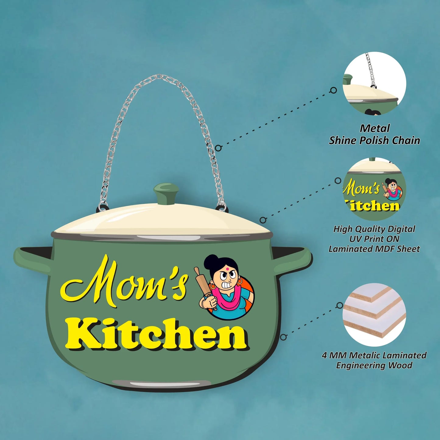 Printed Mom's Kitchen Door Name Sign Board - Precious Art Gifts