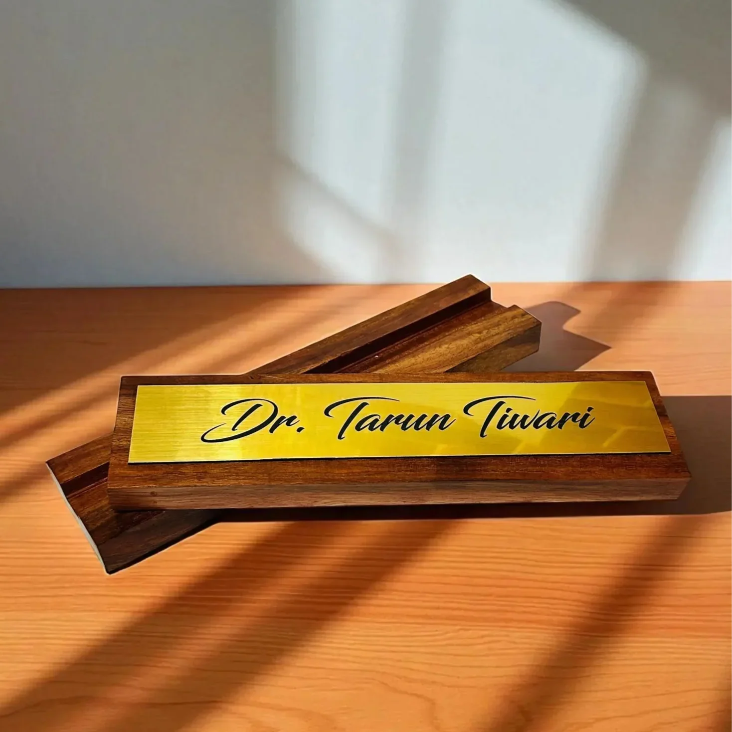 Engraved office table nameplate with personalized pen”