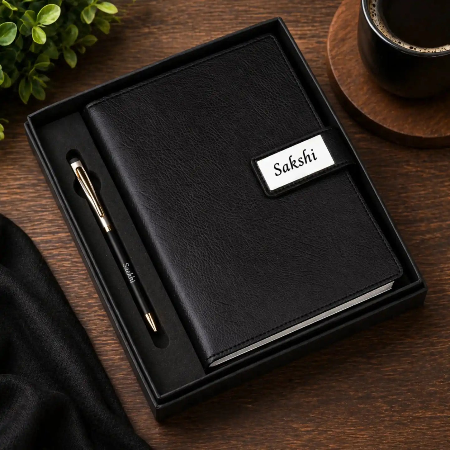 personalized leather diary with diamond pen gift set