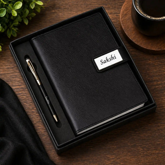 personalized leather diary with diamond pen gift set
