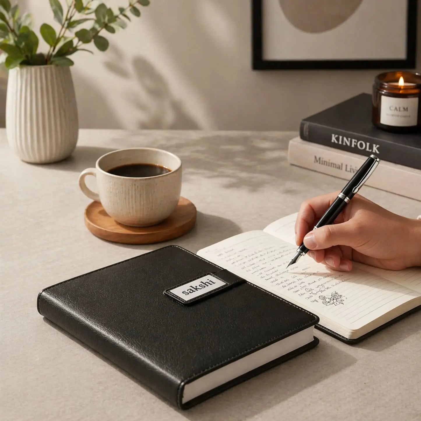 Personalized Leather Diary with Diamond Pen