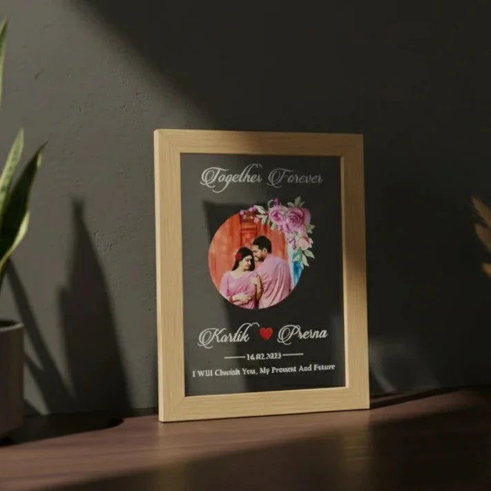 Anniversary and Valentine gift personalized couple wooden acrylic frame