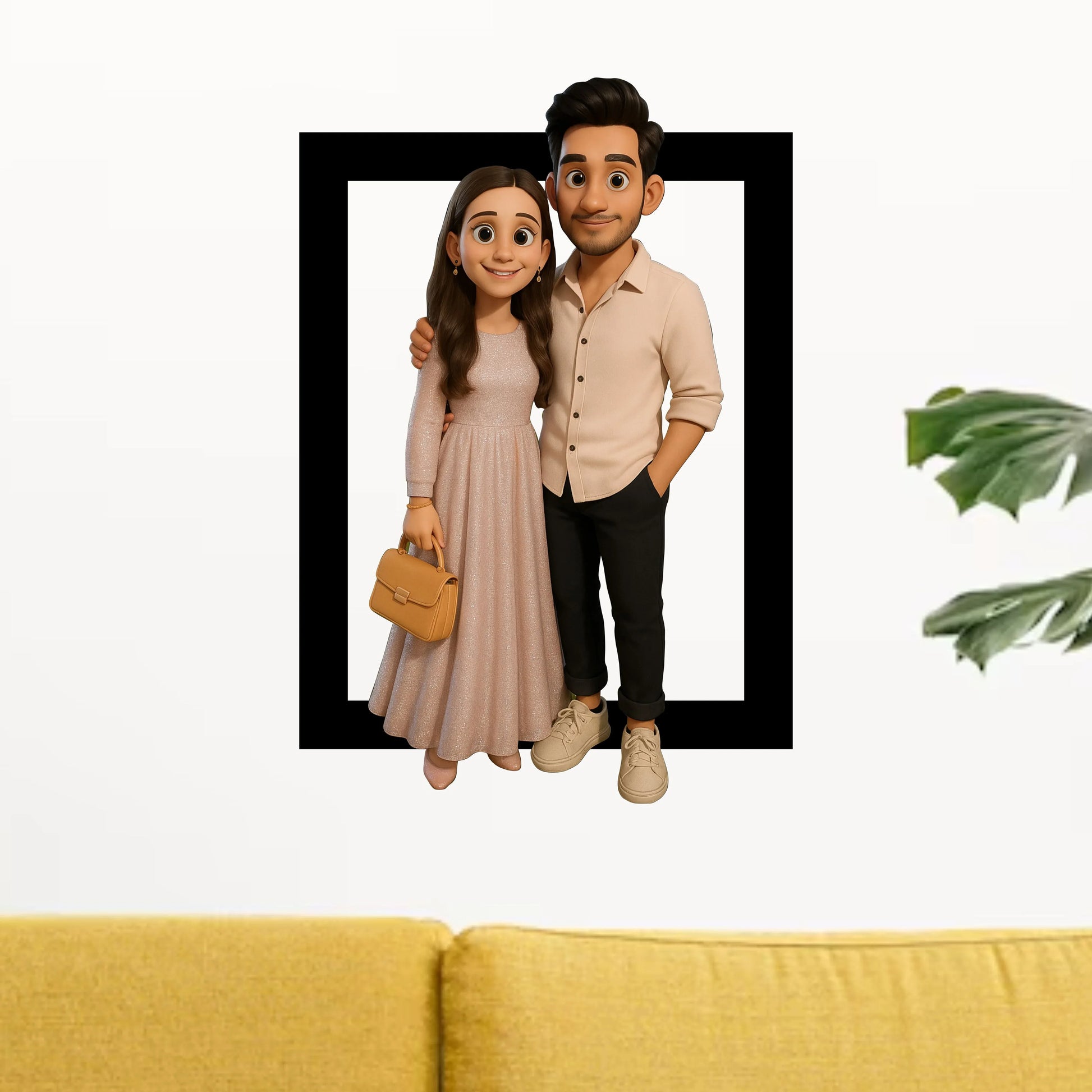 Personalized Cartoon Style 3D Photo Couple Wooden Frame - Precious Art Gifts