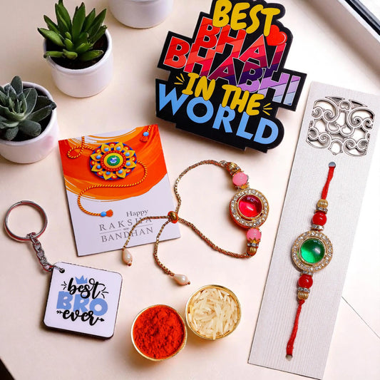 Bhai Bhabhi Rakhi Combo Set with Standee