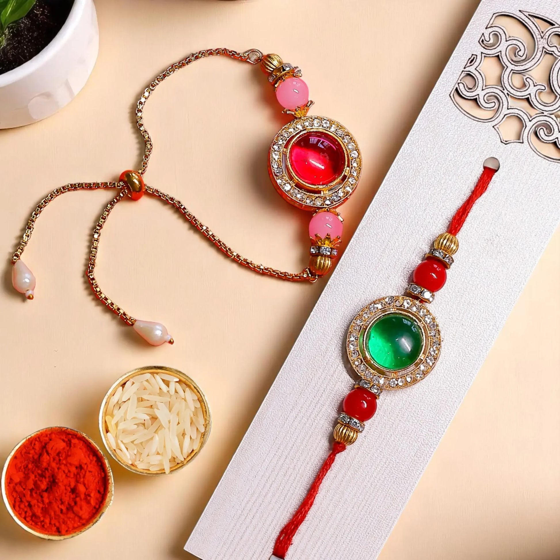 Designer Rakhi Combo with Roli and Chawal