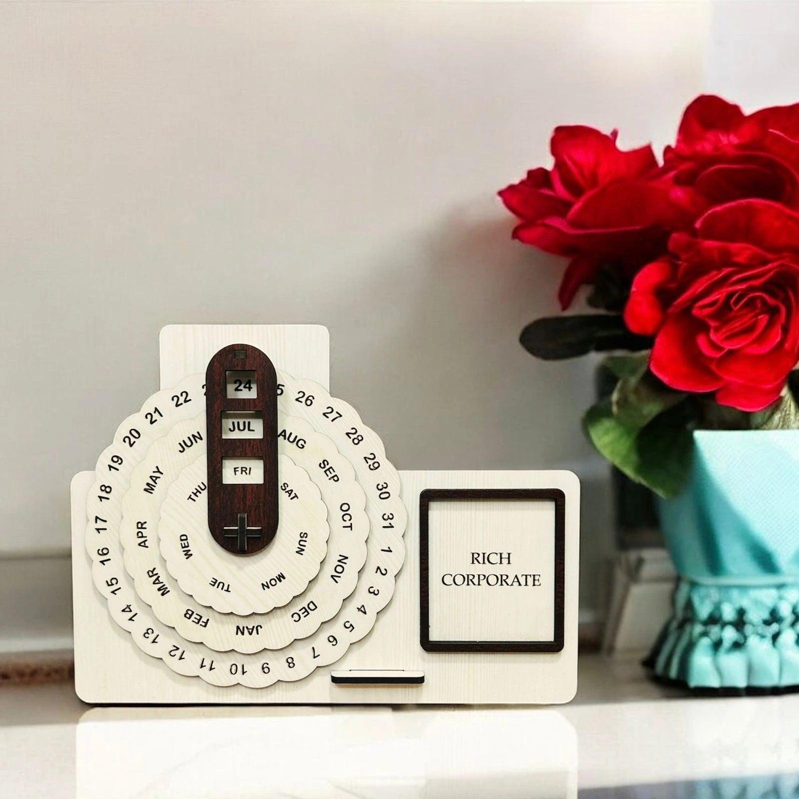 Customizable Rotating Round Desk Calendar - Precious Art Gifts