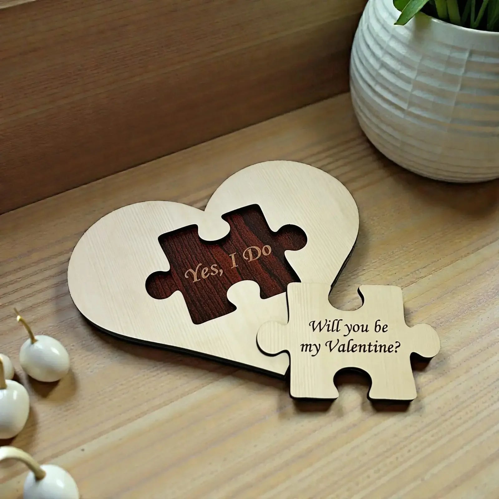 Romantic wooden heart puzzle table decor