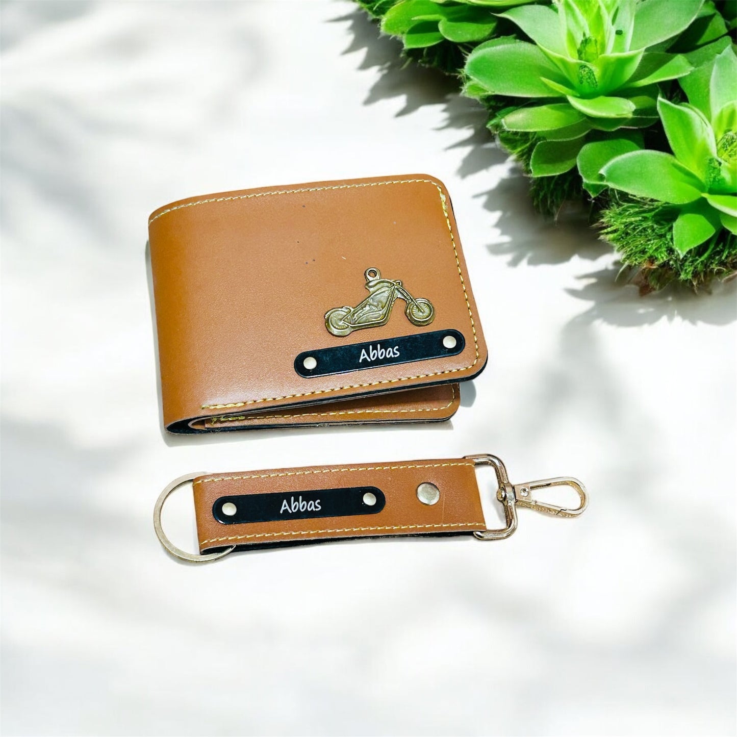 leather wallet and keychain set