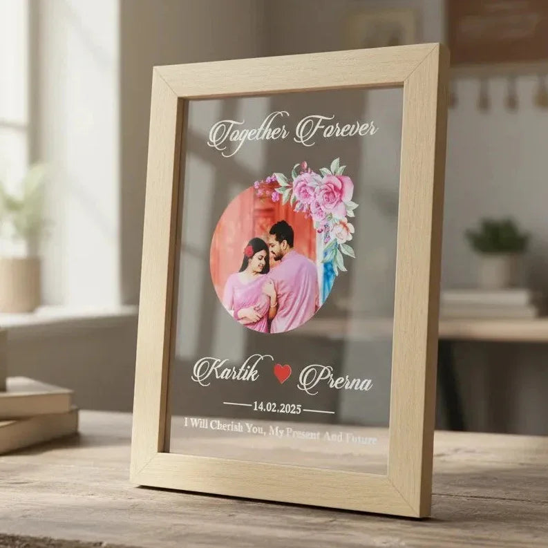 Customized wooden acrylic photo frame for anniversary and Valentine couples